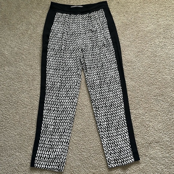 Diane Von Furstenberg Coraline Black White Patterned Pull On Silk Pants Womens 2 - Picture 1 of 13